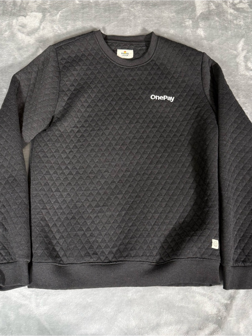 Marine Layer Quilted Sweatshirt Mens Medium OnePay Banking Logo Gray